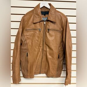 Marc New York by Andrew Marc Leather Jacket Mens Brown Size L Moto Bomber Lined